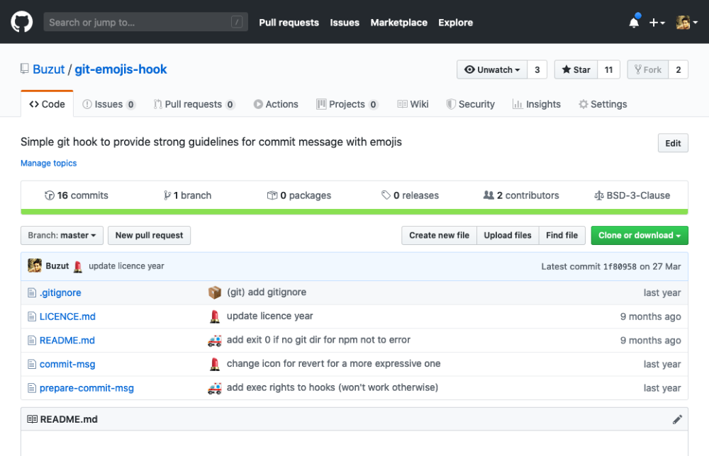 Interface d'un dépôt GitHub