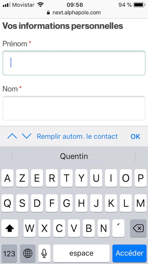 pre-remplissage du formulaire avec iOS